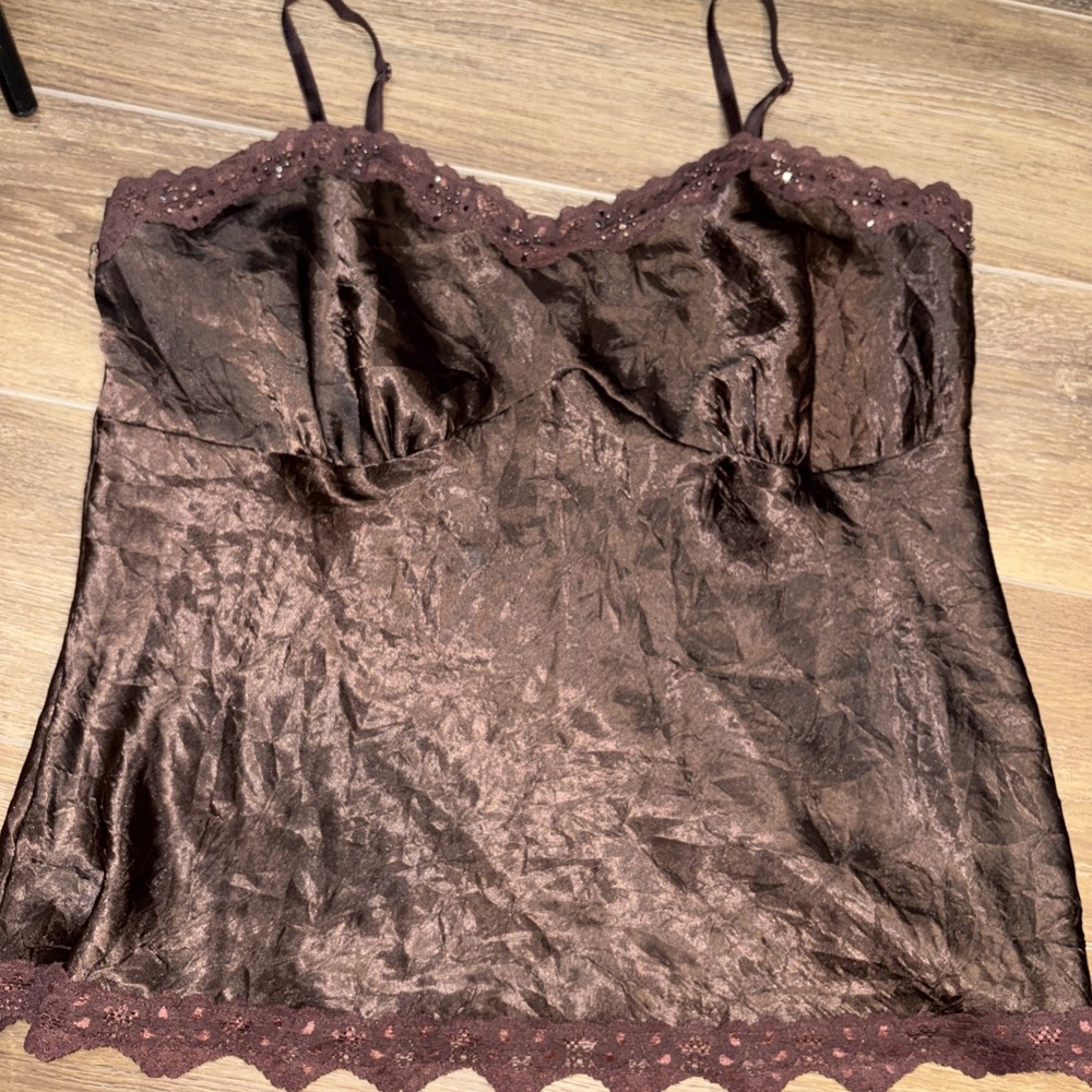 Fashion Bug Camisole Tank Top Women Plus Metallic Trim Babydoll Y2K Fairycore